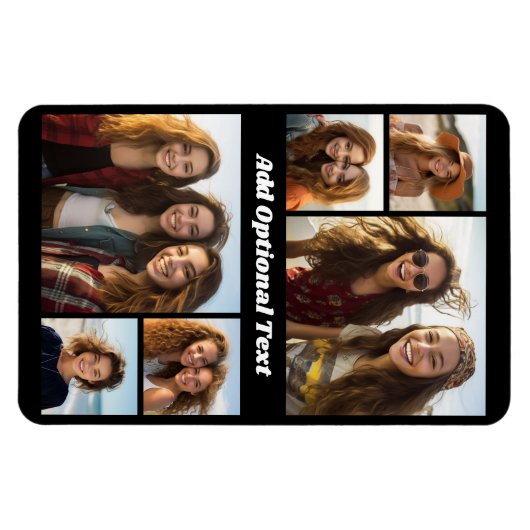 6 FotoCollage Optionaler Text — Farbe bearbeiten Magnet (Horizontal)