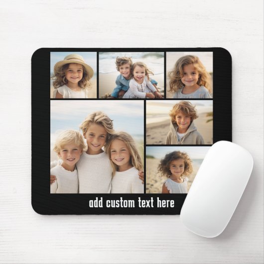 6 FotoCollage Optionaler Text — Farbe bearbeiten Mousepad (Mit Mouse)