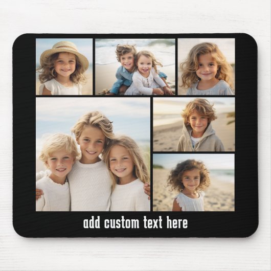 6 FotoCollage Optionaler Text — Farbe bearbeiten Mousepad (Vorne)