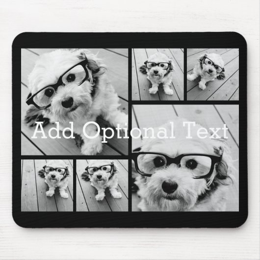 6 FotoCollage Optionaler Text — Farbe bearbeiten Mousepad (Vorne)