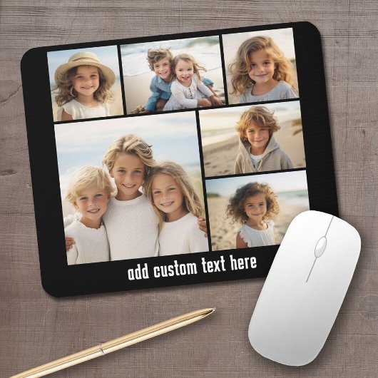 6 FotoCollage Optionaler Text — Farbe bearbeiten Mousepad