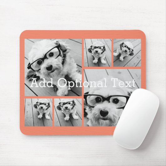 6 FotoCollage Optionaler Text — Farbe bearbeiten Mousepad (Mit Mouse)