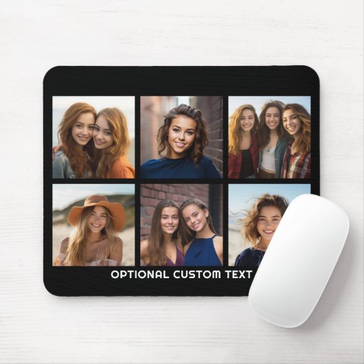 6 FotoCollage Optionaler Text — Farbe bearbeiten Mousepad (Mit Mouse)