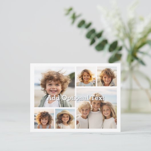 6 FotoCollage Optionaler Text — Farbe bearbeiten Postkarte (Stehend Vorderseite)