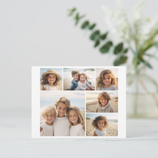6 FotoCollage Optionaler Text — Farbe bearbeiten Postkarte (Stehend Vorderseite)
