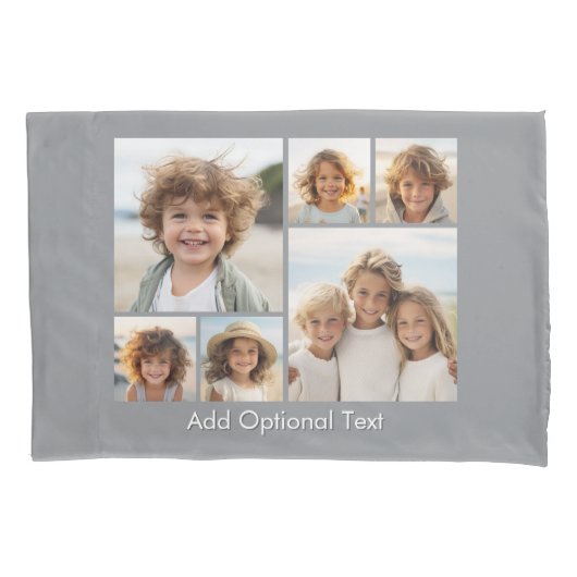 6 FotoCollage Optionaler Text — hellgrau Kissenbezug (Vorderseite)