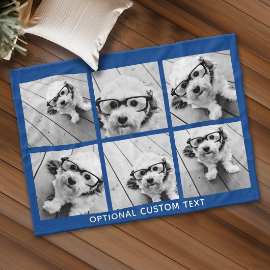 6 Fotocollage Optionaler Text — königsblau Fleecedecke