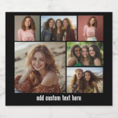 6 FotoCollage Optionaler Text — Schwarzer Hintergr Bierflaschenetikett (Einzelnes Label)