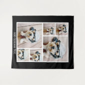 6 FotoCollage Optionaler Text — schwarzer Hintergr Wandteppich (Vorderseite (Horizontal))