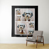 6 FotoCollage Optionaler Text — schwarzer Hintergr Wandteppich (Beispiel)