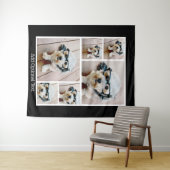 6 FotoCollage Optionaler Text — schwarzer Hintergr Wandteppich (Beispiel (Horizontal))