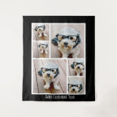 6 FotoCollage Optionaler Text — schwarzer Hintergr Wandteppich (Vorderseite)