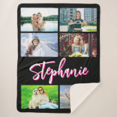 6 FotoCollage Personalisiert Hot Pink Schwarz Sherpadecke (Vorderseite)