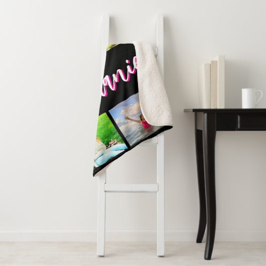 6 FotoCollage Personalisiert Hot Pink Schwarz Sherpadecke (Beispiel)