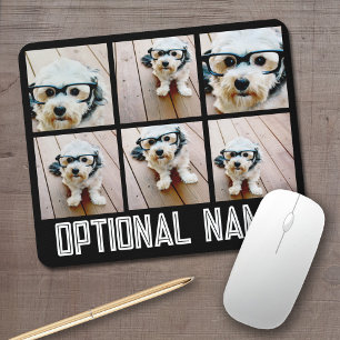 6 FotoCollage - schwarz mit fett gedrucktem Namen Mousepad
