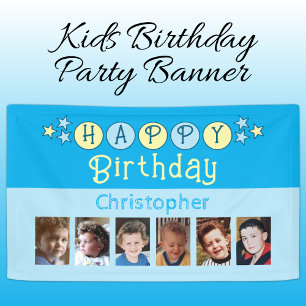 6 Fotos Alles Gute zum Geburtstag Name Kinder blau Banner