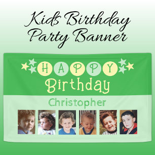 6 Fotos Alles Gute zum Geburtstag Name Kinder grün Banner