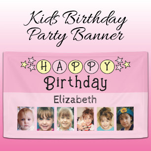 6 Fotos Alles Gute zum Geburtstag Name Kinder rosa Banner