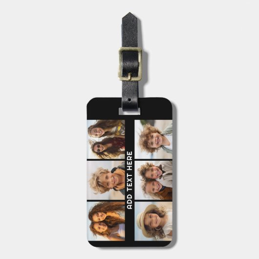 6 Fotos mit weißem Text auf schwarz Gepäckanhänger (Vorderseite vertikal)