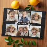 6 Fotos mit weißem Text auf schwarz Geschirrtuch<br><div class="desc">Eine Collage von 6 quadratischen Fotos mit einer Textzeile, die in der Mitte markiert ist. Fügen Sie "GRANDPA" oder "DADDY" mit dem Foto der Kinder hinzu und machen Sie ein niedliches Medaillon für die Familie. Fügen Sie Ihre Lieblings-Bilder zu dieser lustigen Vorlage hinzu. Sie können quadratische Fotos oder beliebige Foto...</div>