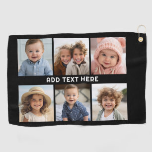 6 Fotos mit weißem Text auf schwarz Golfhandtuch