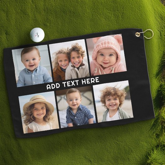 6 Fotos mit weißem Text auf schwarz Golfhandtuch