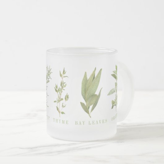 6 FRISCHE HERBS Mattierte Tasse aus Glas (VorderseiteRechts)