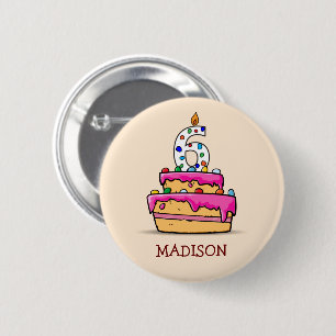 6. Geburtstag, 6. Geburtstag, auf Sweet Pink Cake Button