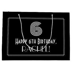6. Geburtstag — Art Deco Inspiriert Aussehen "6" & Große Geschenktüte