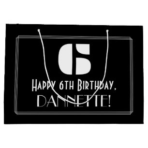 6. Geburtstag ~ Art Deco Inspiriert Look "6" + Nam Große Geschenktüte