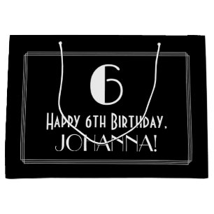 6. Geburtstag: Art Deco Inspiriert Stil "6", Name Große Geschenktüte