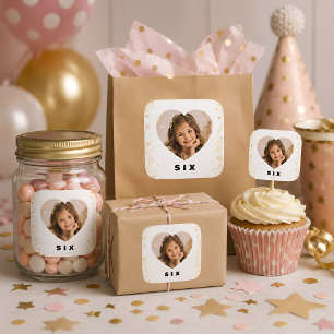 6. Geburtstag Aufkleber Mädchen mit Foto