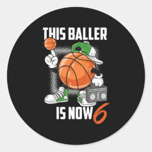 6. Geburtstag Basketball Spieler Sonnige 6 Jahre a Runder Aufkleber