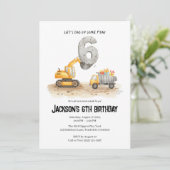 6. Geburtstag Baujunge Geburtstag Einladung (Stehend Vorderseite)