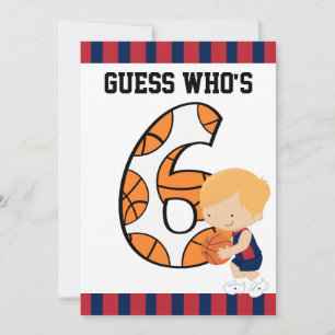 6. Geburtstag Blue and Red Basketball Player v2 Einladung