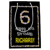 6. Geburtstag: Blumennummer, Individuelle Name, Bl Mittlere Geschenktüte (Vorderseite)