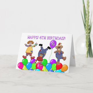 6. Geburtstag Clowns Balloons Karte