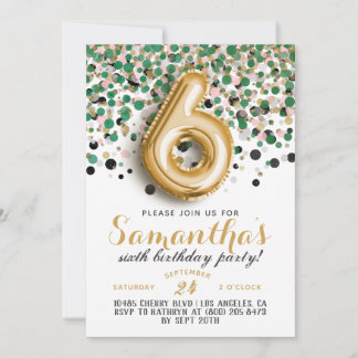 6. Geburtstag Confetti Einladung
