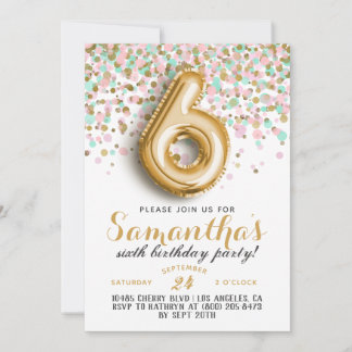 6. Geburtstag Confetti Einladung