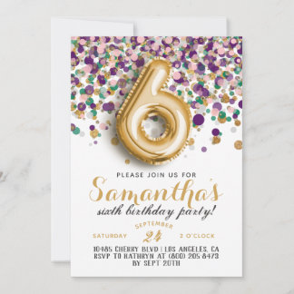6. Geburtstag Confetti Einladung