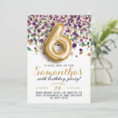 6. Geburtstag Confetti Einladung (Stehend Vorderseite)