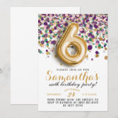 6. Geburtstag Confetti Einladung (Vorne/Hinten)