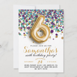 6. Geburtstag Confetti Einladung