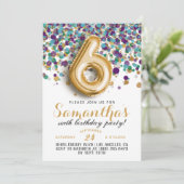 6. Geburtstag Confetti Einladung (Stehend Vorderseite)