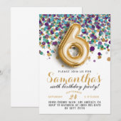 6. Geburtstag Confetti Einladung (Vorne/Hinten)