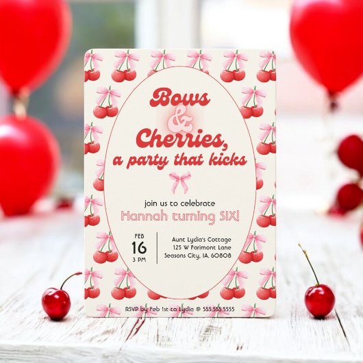 6. Geburtstag Coquette Cherries Bubble Letters Einladung