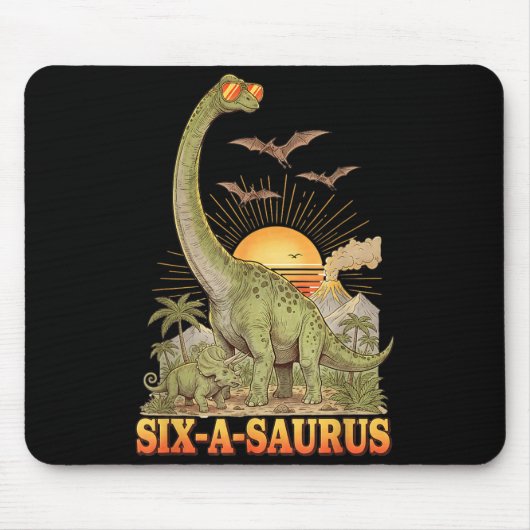 6. Geburtstag Dinosaurier Six-A-Saurus Brontosauru Mousepad (Vorne)