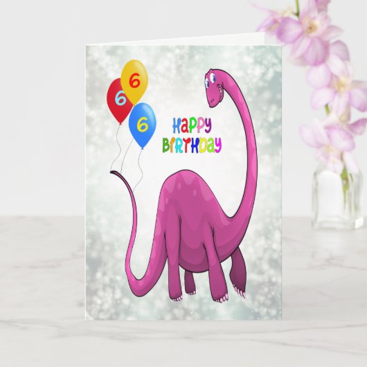 6. Geburtstag Dinosaurier und Ballons Karte (Orchidee)