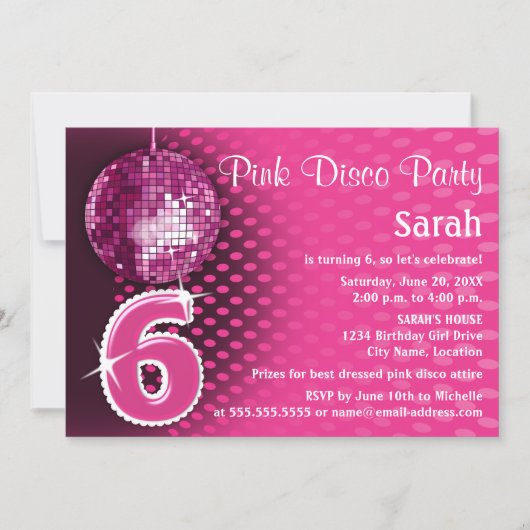 6. Geburtstag Disco Party Einladung (Vorderseite)