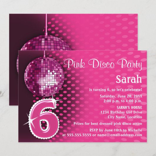 6. Geburtstag Disco Party Einladung (Vorne/Hinten)